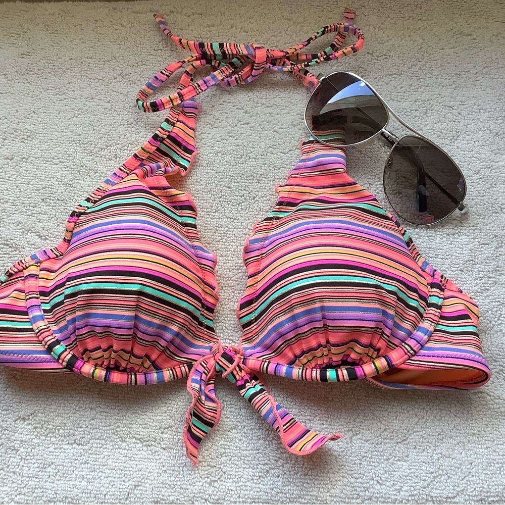☀️New 34B Victoria’s  Secret Ruffle Halter Multicoloured Bikini Top